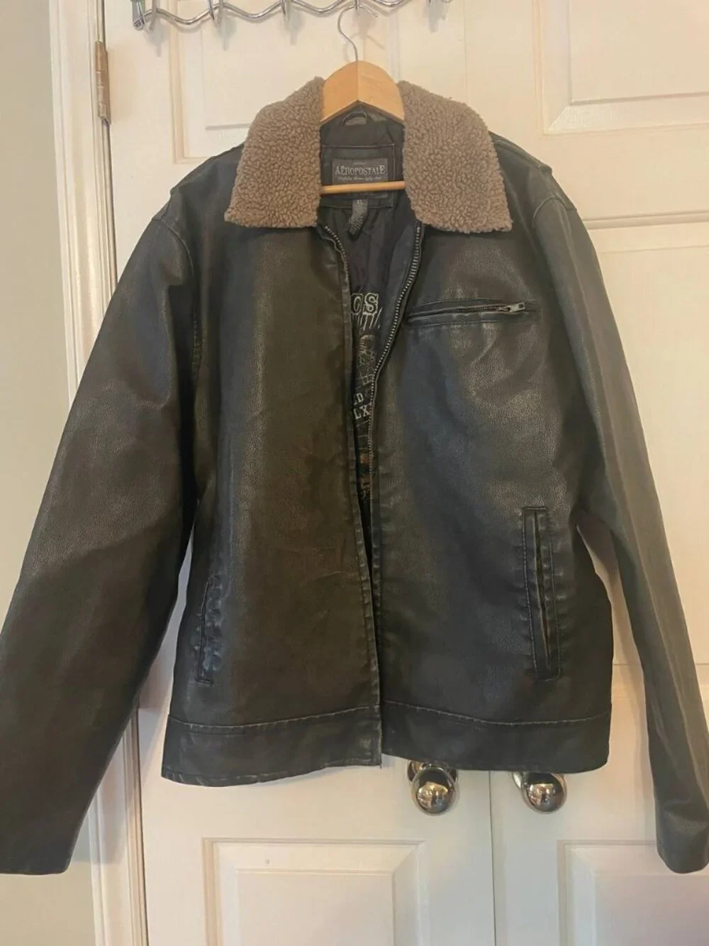 VTG Aeropostale Men's Faux Leather Sherpa Collar Jacket Grunge Streetwear XL
